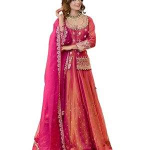 piludi Women's Embroidered Sharara Suit Set | Chanderi Silk Kurta with Dupatta | Wedding & Festive | Ready to Wear Indian Ethnic Outfit